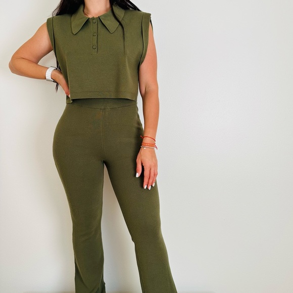 Bar lll X Sofia Richie 2 pieces set polo crop shirt and pull on pants - Picture 3 of 10